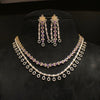 Two Layer Zircon Necklace Set - Two Tone Gold-Rhodium Polish