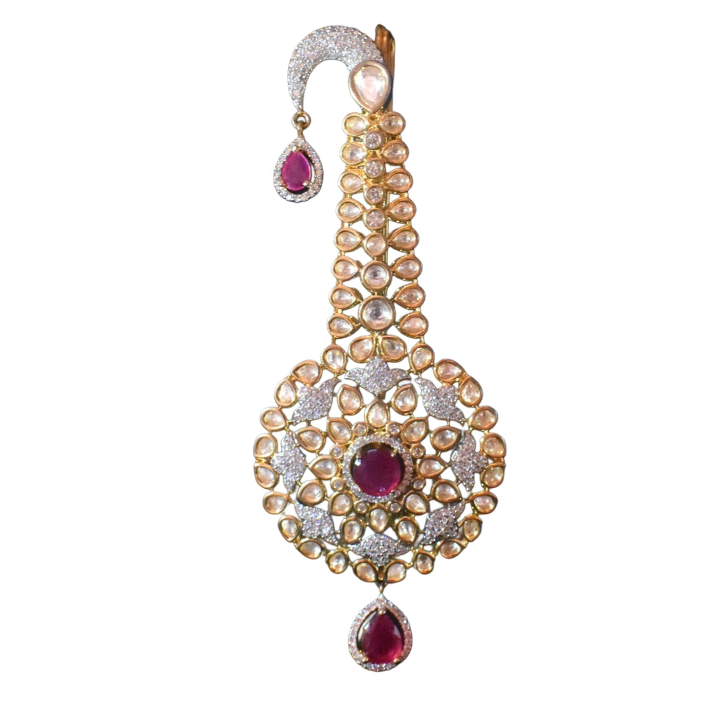 Premium Zircon Kundan Kalangi for Groom Turban - Two Tone Gold & Rhodium