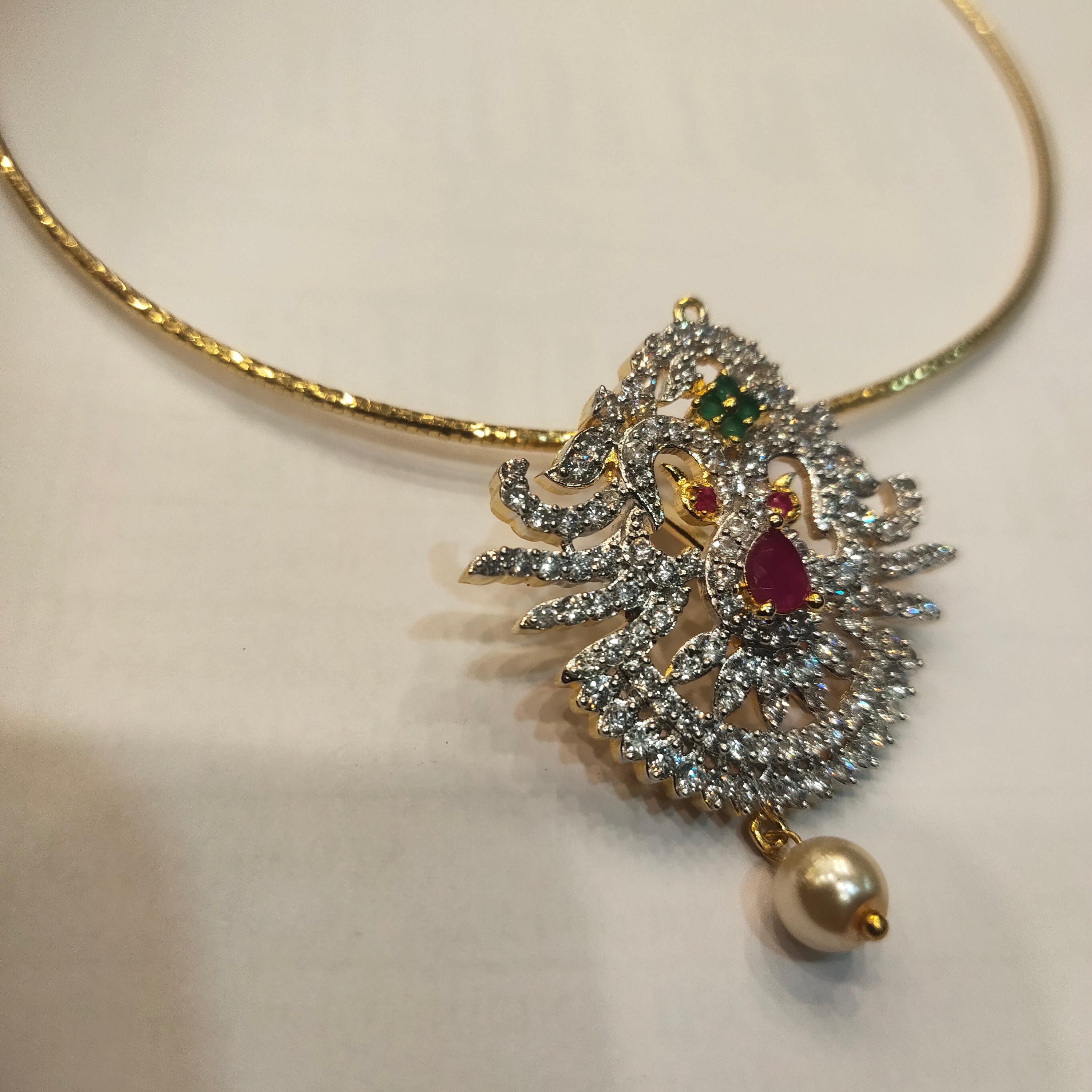 Asp Rhodium Gold Cubic Zirconia Pendant With Shimmering 24K Gold-Plated Cord Chain