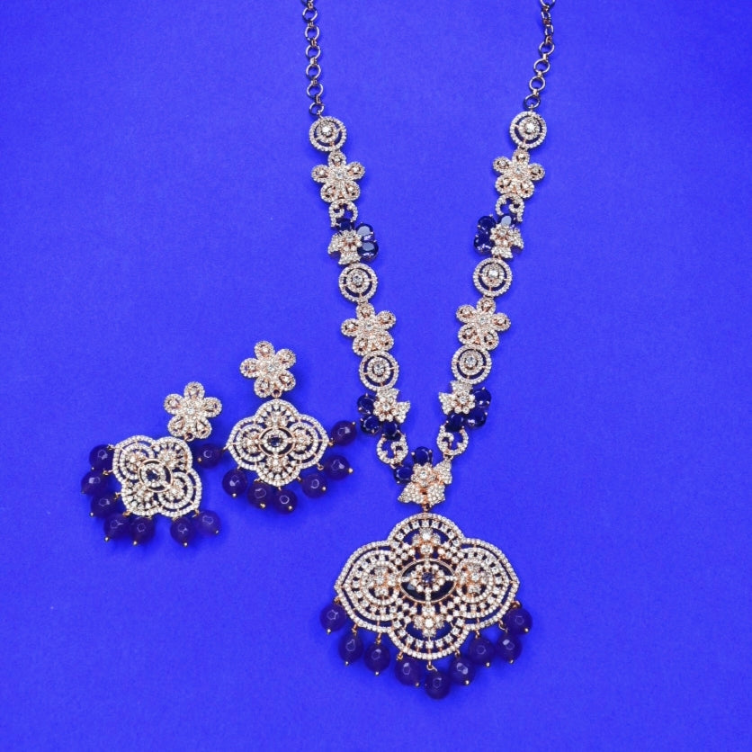 "Glamour Refined: Rose Gold-Plated American Diamonds Designer Necklace Set"