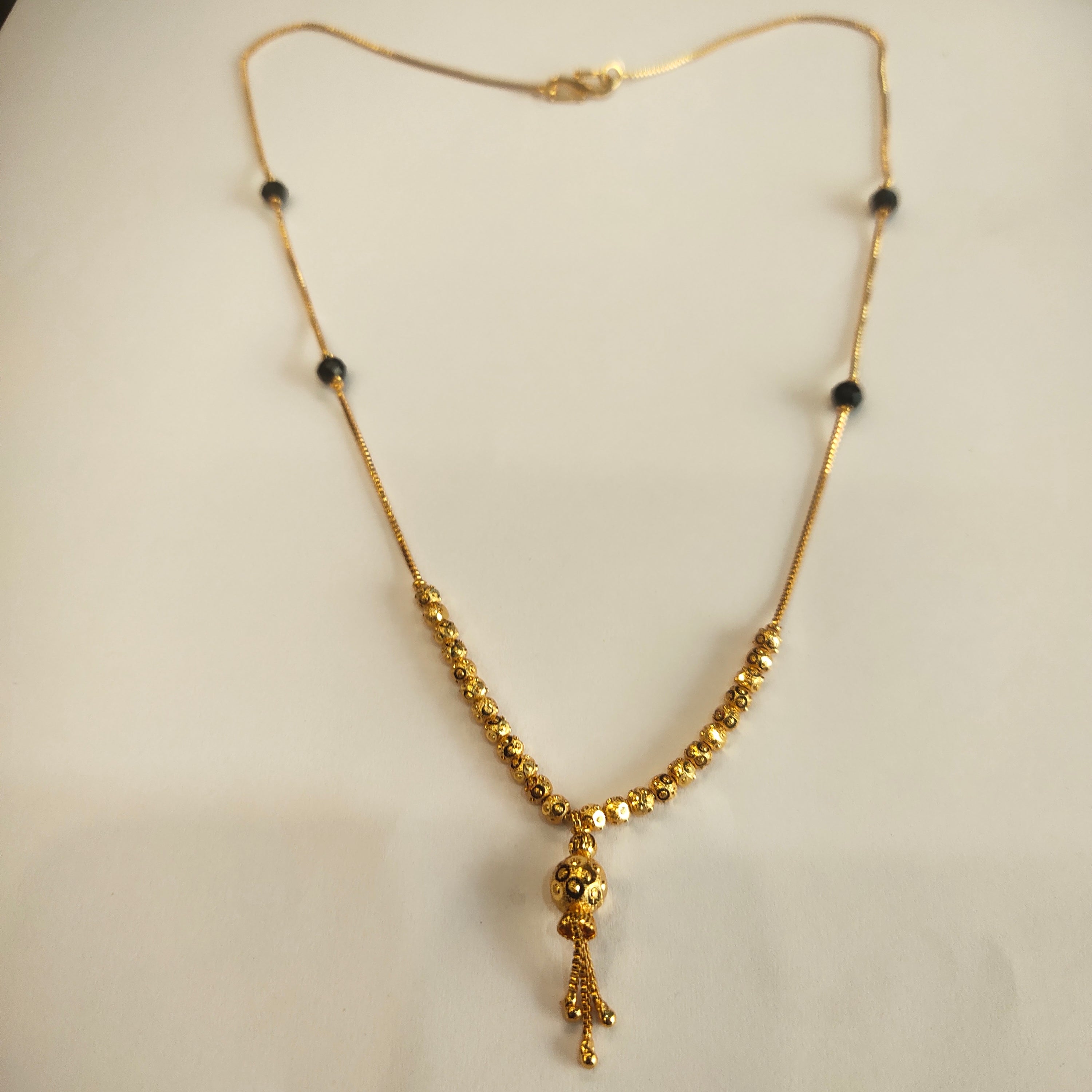 Elegant 18-Inch Black Beads Mangalsutra | 24K Gold Plated | Workwear Jewelry