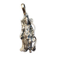 A silver oxidized sterling silver pendant featuring an intricate design of Lord Shree Ram.