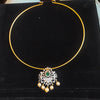 Gold hasli choker necklace with CZ diamond pendant, emerald green stone and pearl drops