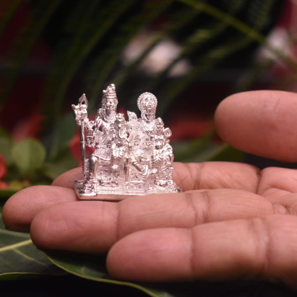 Pure Silver Shiv Parivar Idol - Handcrafted Shiva Family Statue