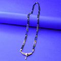 26-Inch American Diamond Mangalsutra with Black Beads | 24K Gold Plated Long Chain