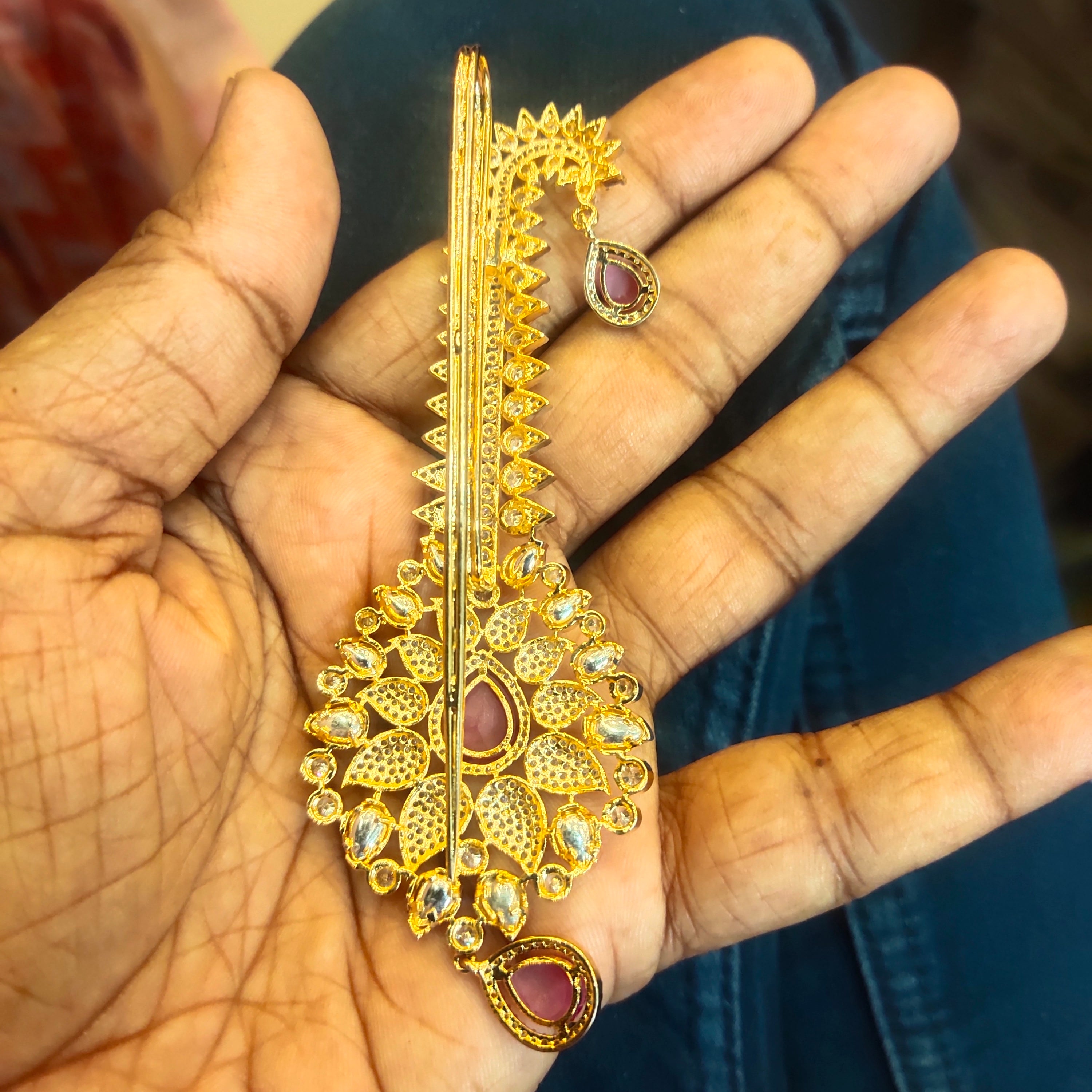 Premium Zircon Kundan Kalangi for Groom Turban - Two Tone Gold & Rhodium