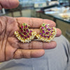 Handmade Kempu Gandabherunda Earrings with Pearl Drops