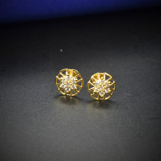 "Sparkle in Style: 92.5 Sterling Silver Gold-Plated American Diamond Earrings with Secure Screw Back Closure"