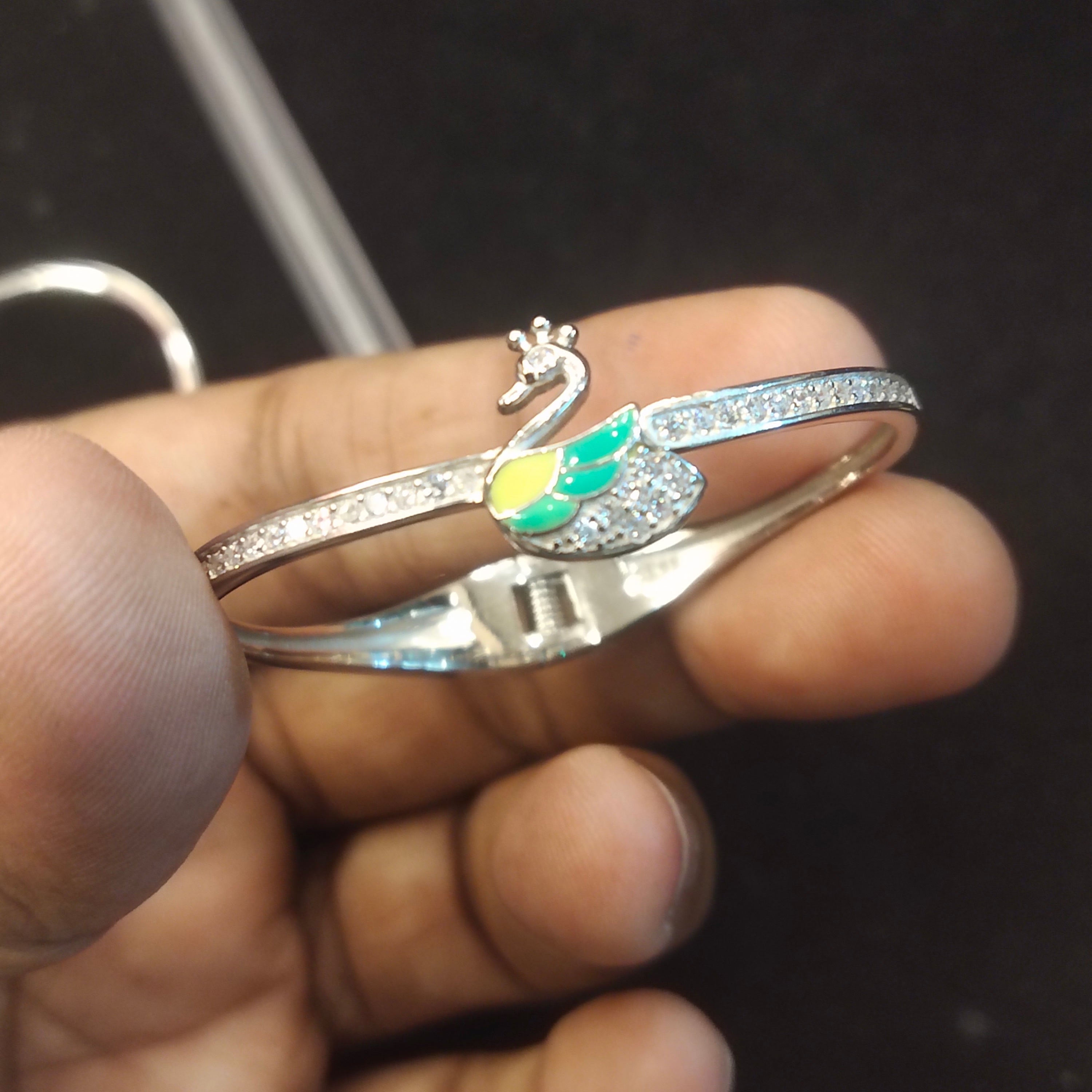 Kids 925 Silver Swan Bangle Bracelet | Enamel Crown Swan & CZ Stones