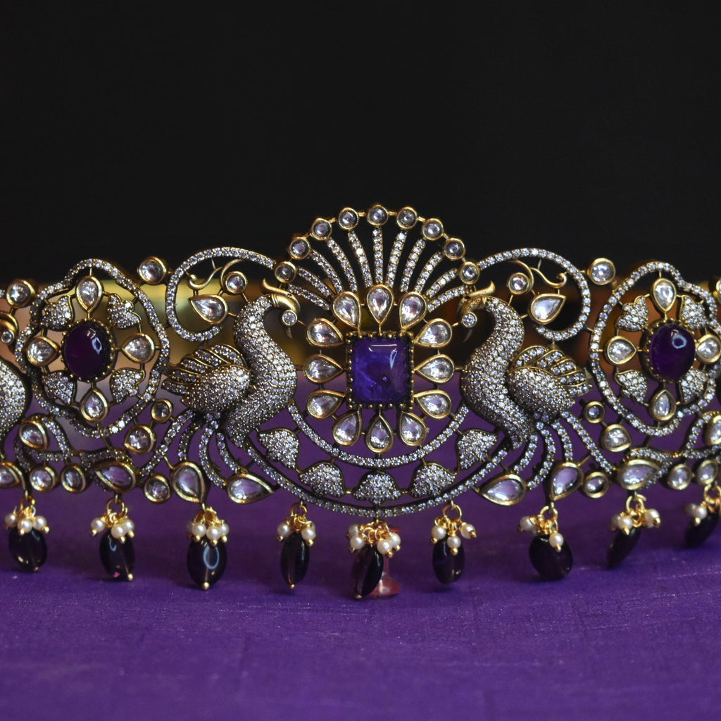 Asp Victorian Purple Kundan Peacock Belt Vaddanam