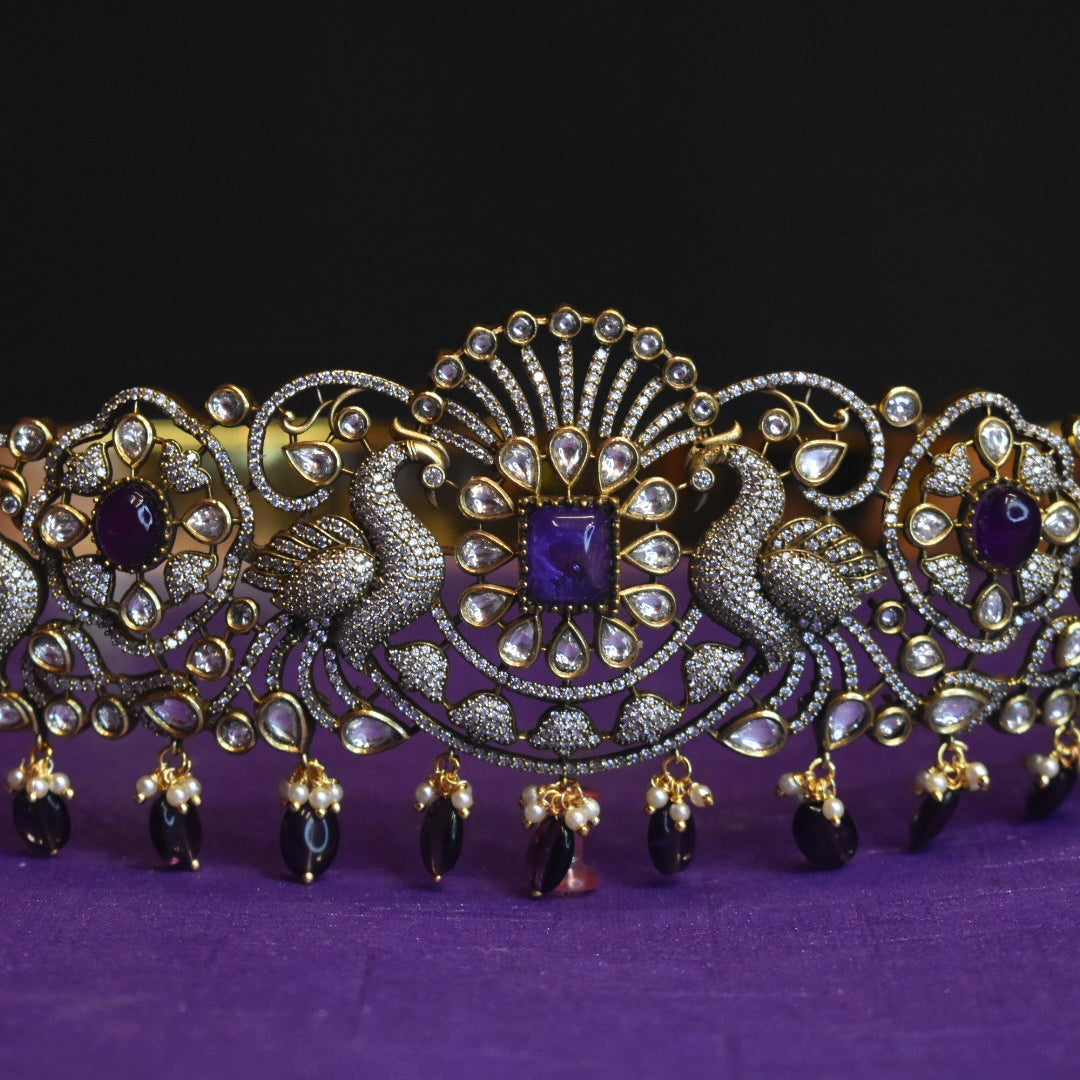 Asp Victorian Purple Kundan Peacock Belt Vaddanam