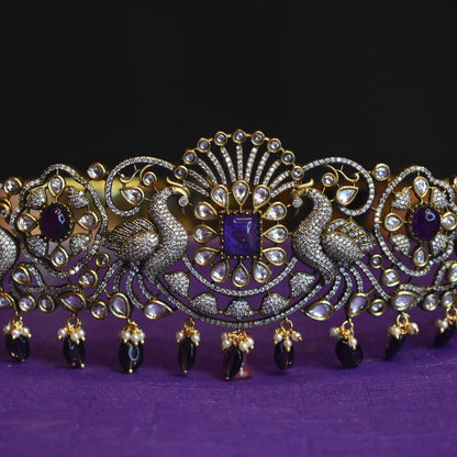 Asp Victorian Purple Kundan Peacock Belt Vaddanam