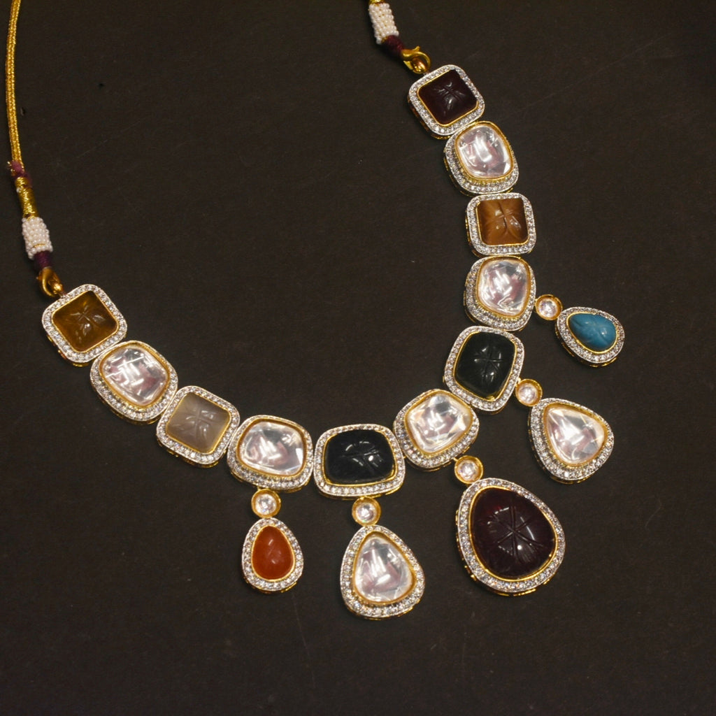 Wedding Wear Navratan Polki Moissanite Kundan Necklace Set By Asp Fashion Jewellery