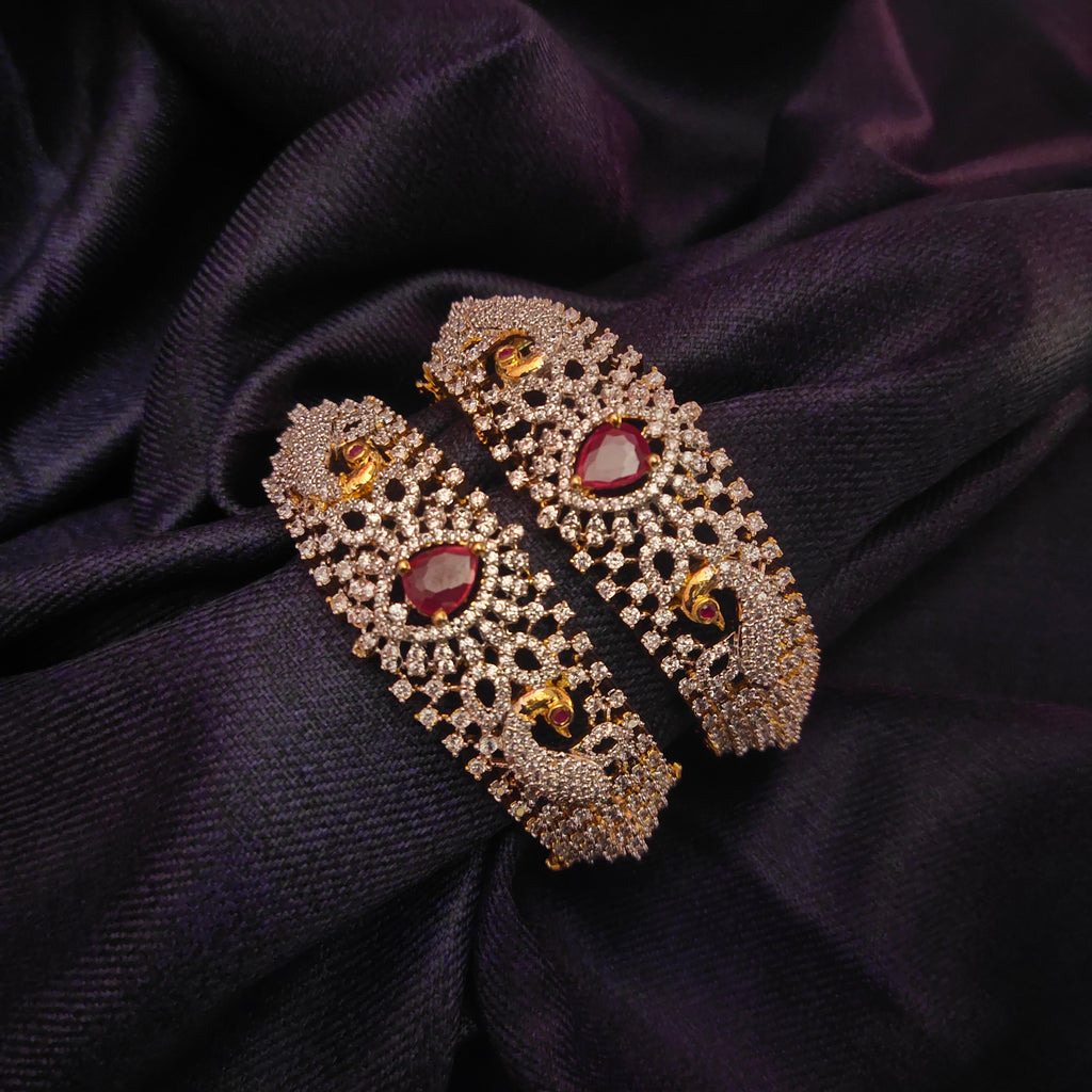 American Diamond Ruby Bangles - 24K Gold Plated Luxury Bangles Set