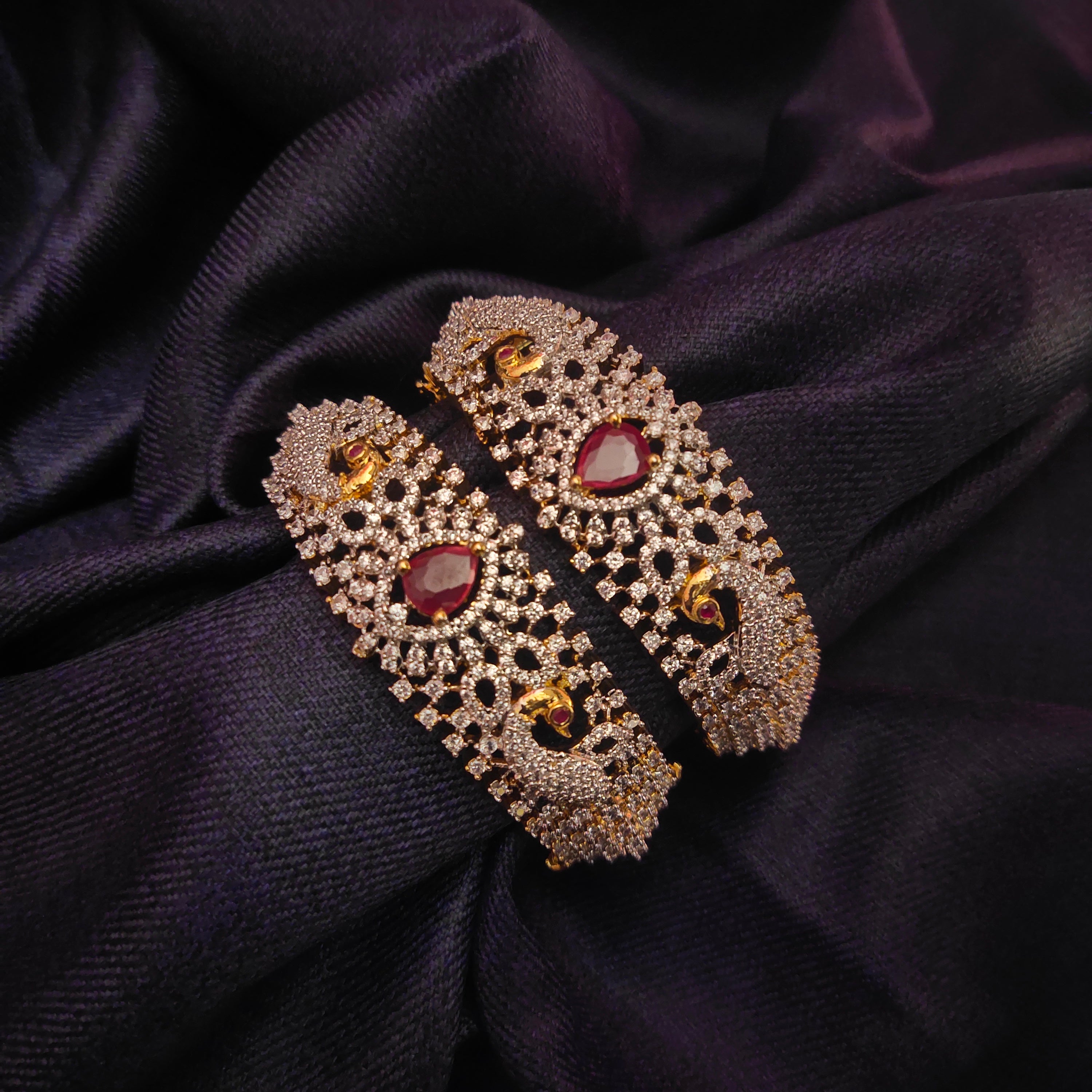 American Diamond Ruby Bangles - 24K Gold Plated Luxury Bangles Set