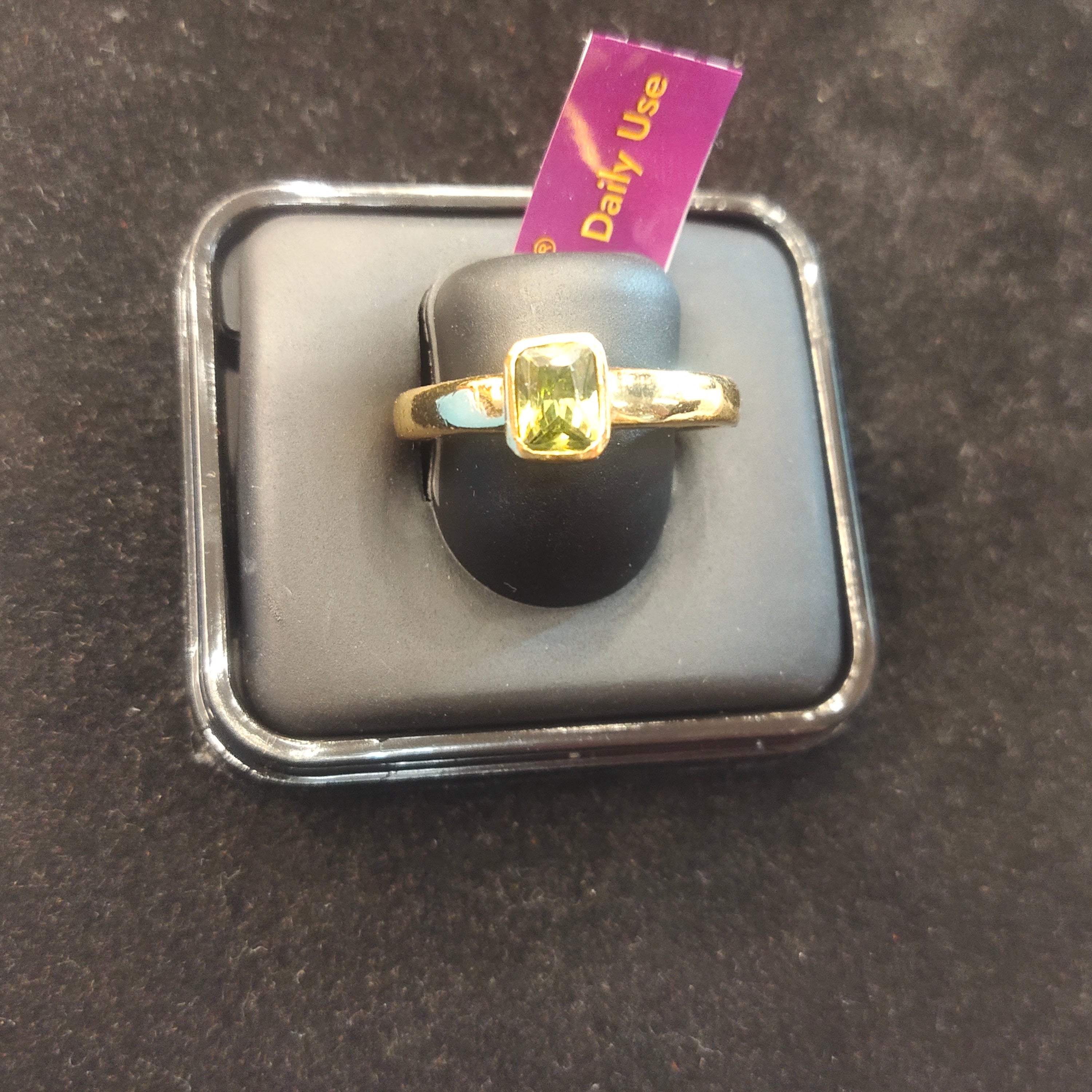 Gold Peridot Green Slim Bezel Ring for Women