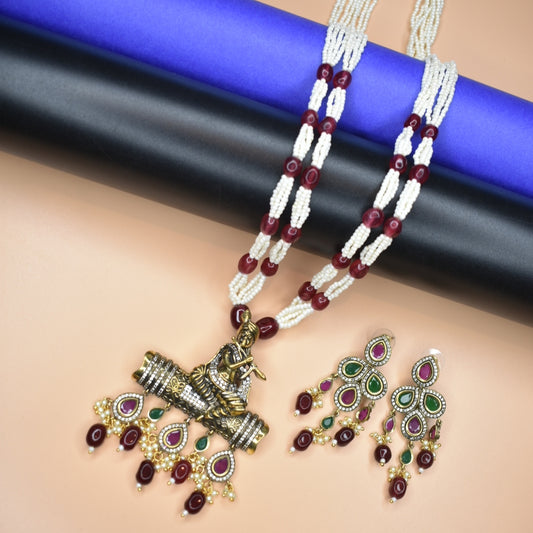 "Elegance Redefined: The Asp Fashion Jewellery Victorian Krishna Pendant Set"