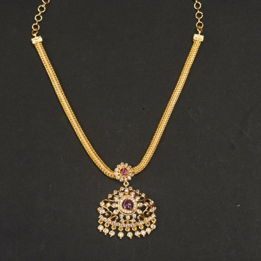 24K Gold Plated Zircon Naan Pathkam Necklace - Traditional Indian Jewellery