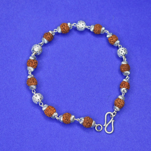92.5 Sterling Silver Rudraksha Bracelet for Men | Large Size | Sacred Spiritual Jewellery
