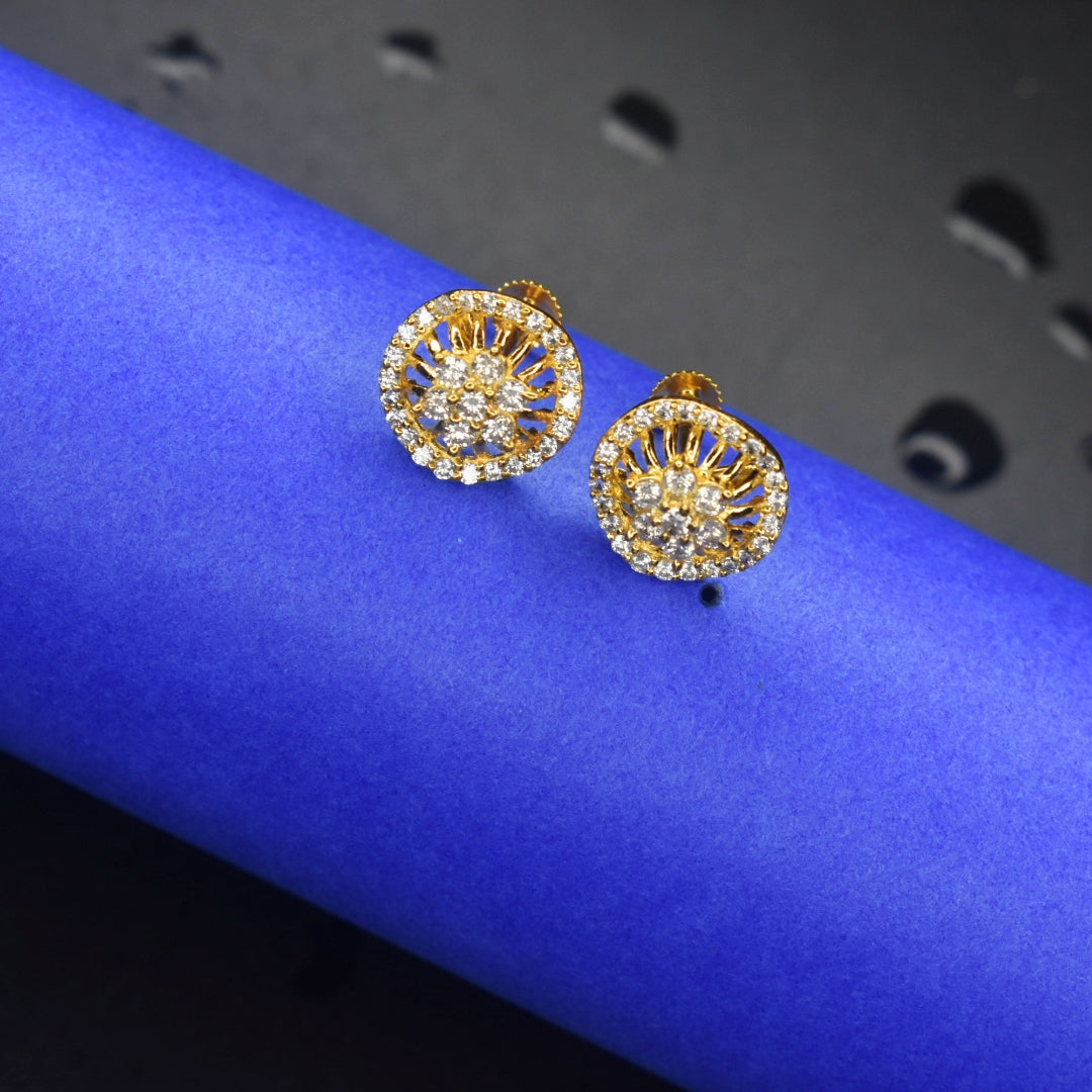 Premium Sterling Silver American Diamond Earrings - Gold Plated Screw Back