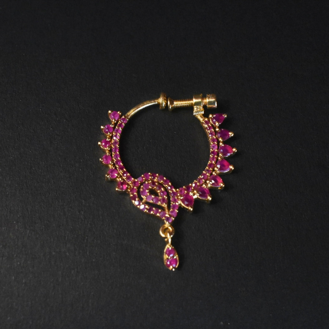 24K Gold Plated South Indian Nath | No Piercing Nose Ring with Zircon Stones