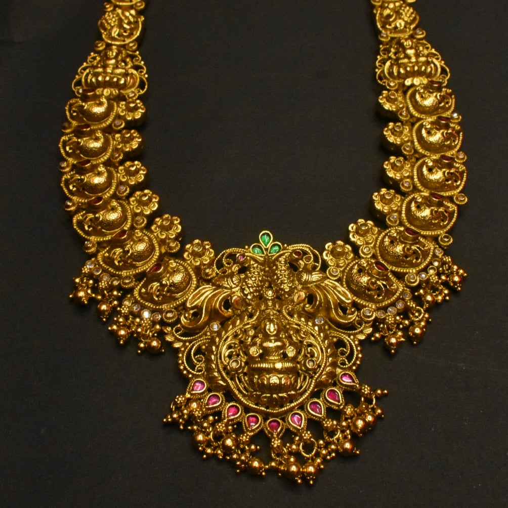 Exquisite Antique Nakshi Goddess Laxmi Long Necklace Set