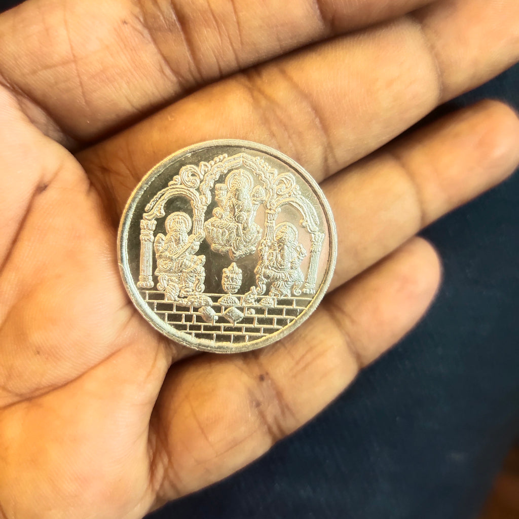 Silver Laxmi Ganesh Saraswati Coin - 10 Grams