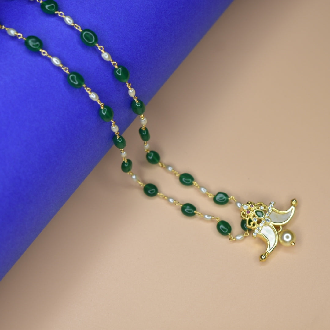 Sparkling CZ Puligoru Locket with Pearl Chain for Kids - 24K Gold 22 Inches 13g