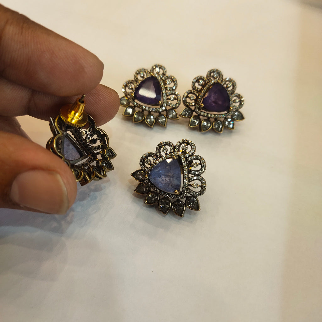 Victorian Zircon Stud Earrings - Elegant Period Design