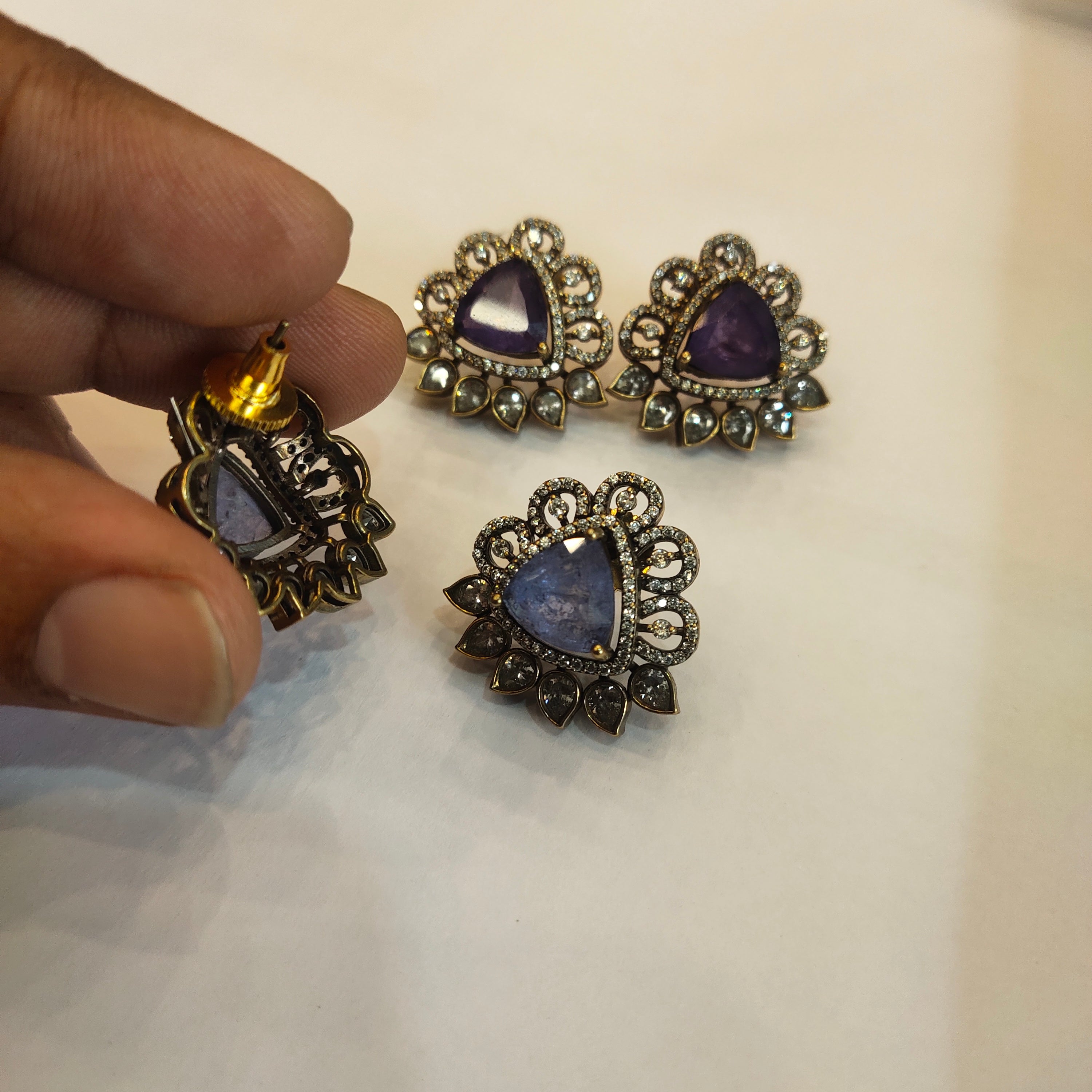 Victorian Zircon Stud Earrings - Elegant Period Design