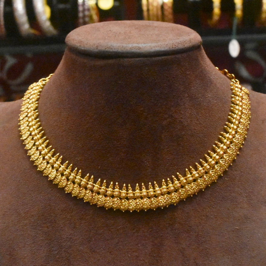 Matte Finish Kasu Necklace - Elegant Gold Plated Kasulaperu Design