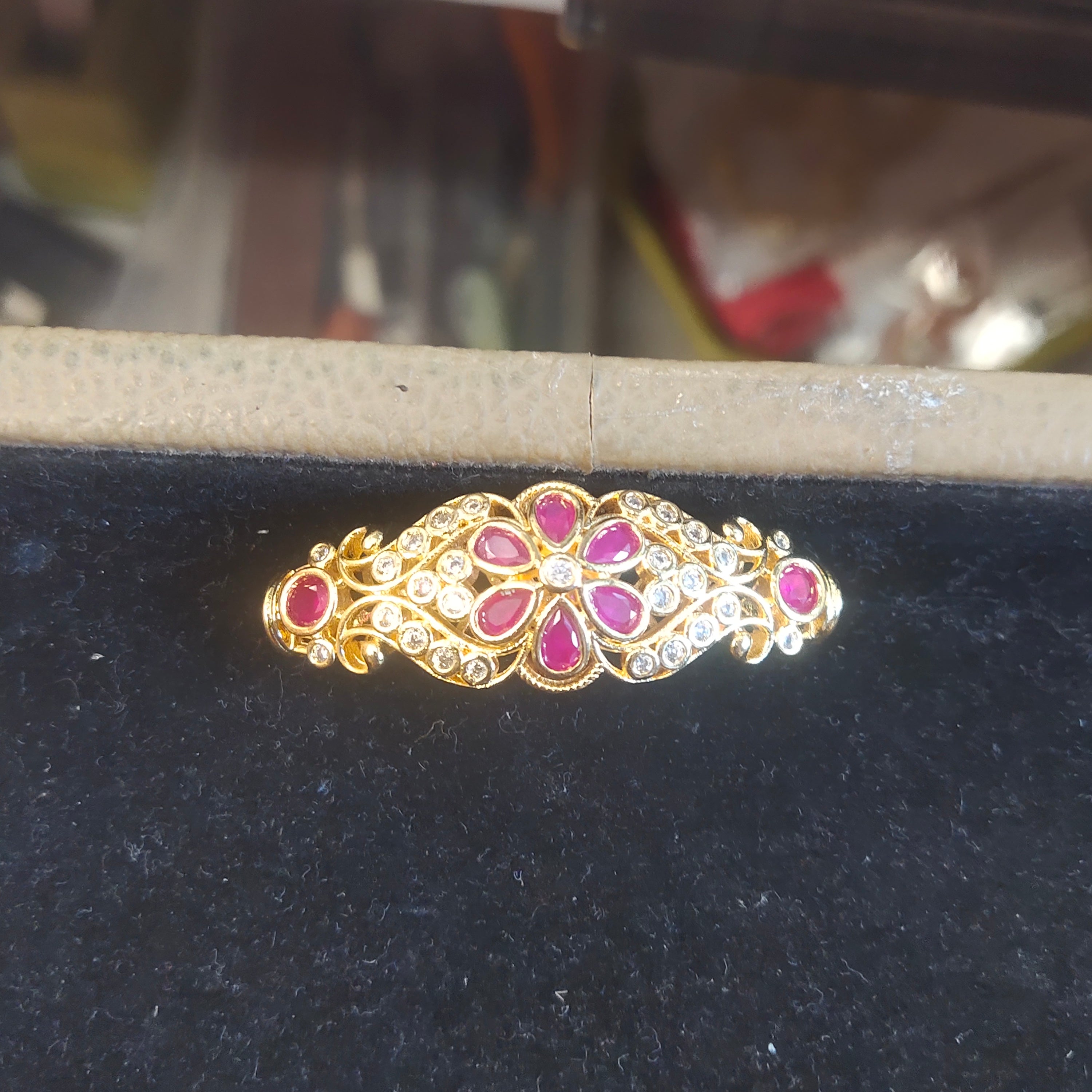 Gold Plated Ruby Floral Cluster Changeable Bangle Pendant 75118507040