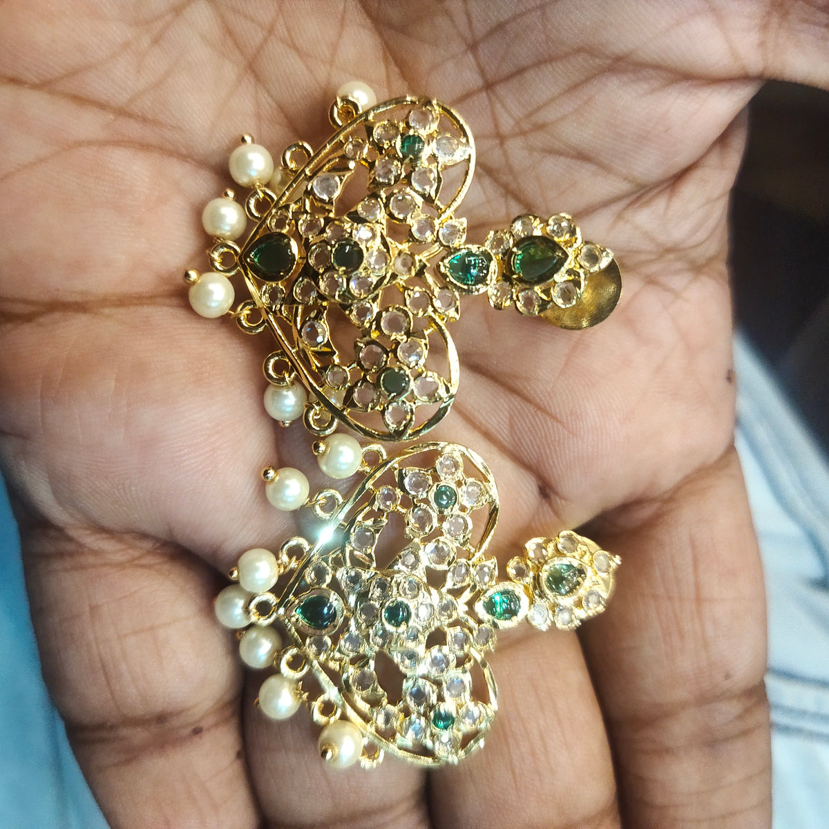 Long Zircon Mango Necklace Set - 24K Gold Plated