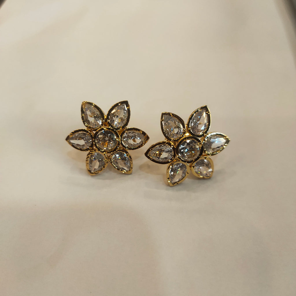 24K Gold Plated Zircon Stud Earrings - Brilliant Sparkle Design