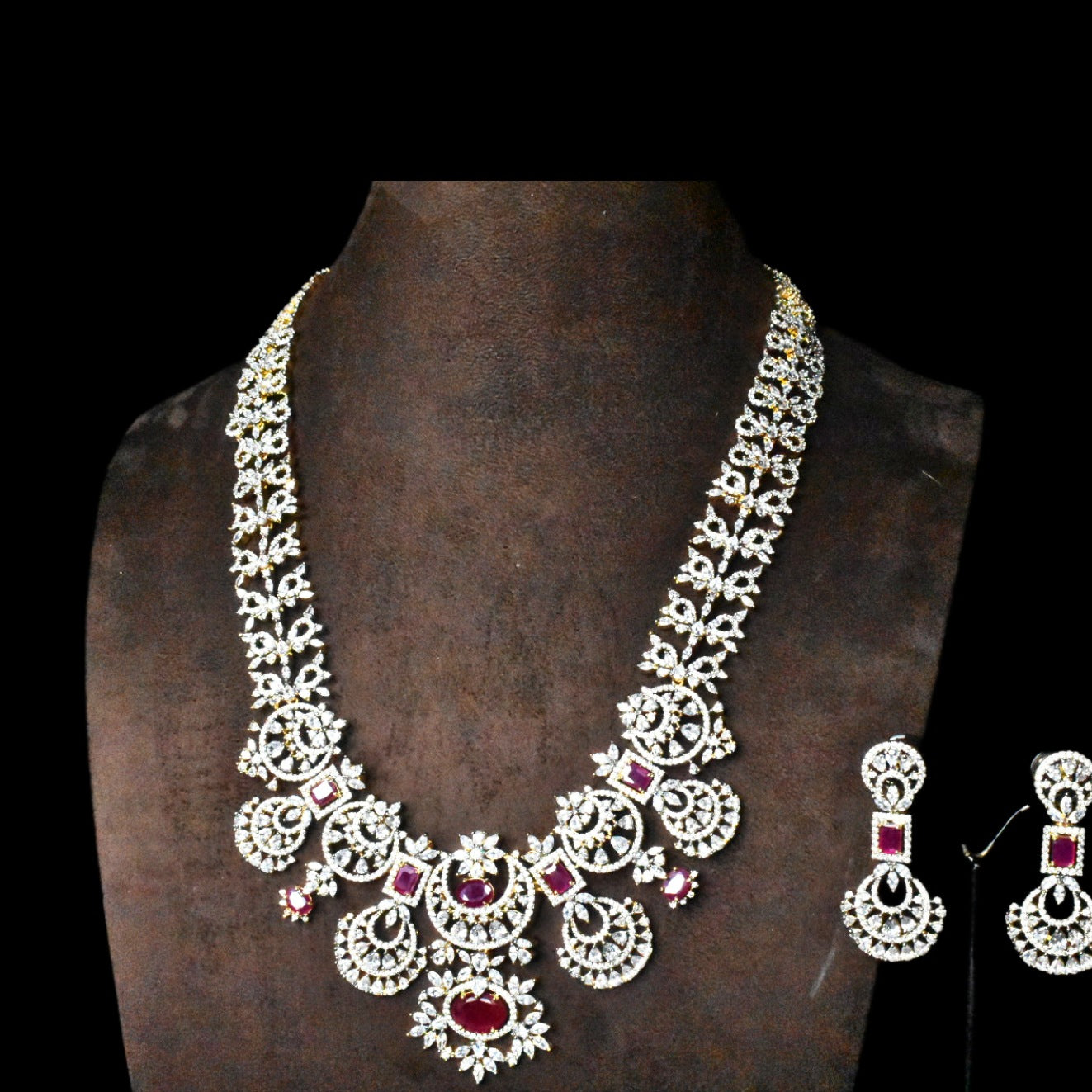 American Diamond Necklace Set - 24K Gold Plated Elegant Bridal Jewelry