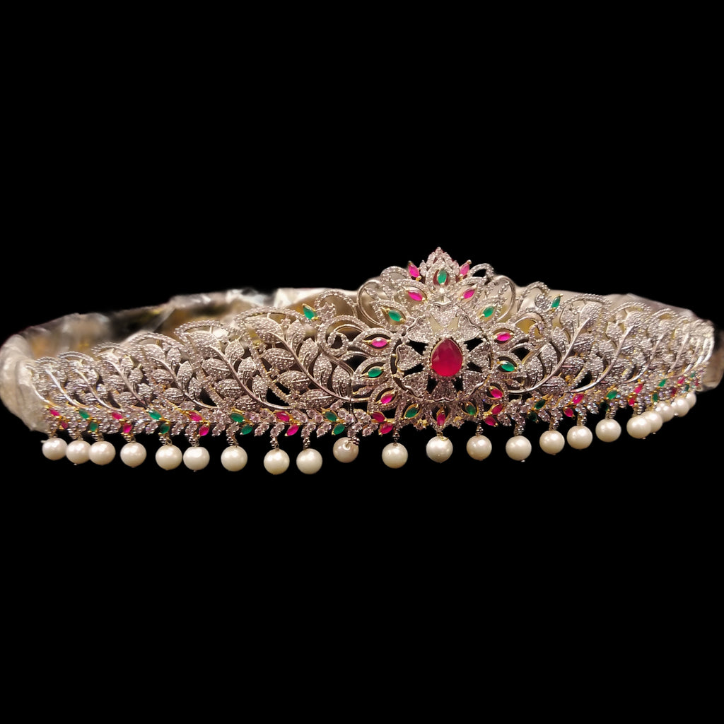 American Diamond Vaddanam - Pearl 24K Gold Plated Bridal Belt