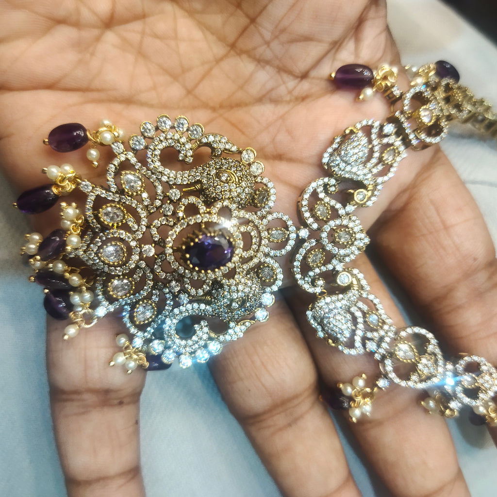 Exquisite Asp Purple Victorian Zircon Necklace Set for a Timeless Look