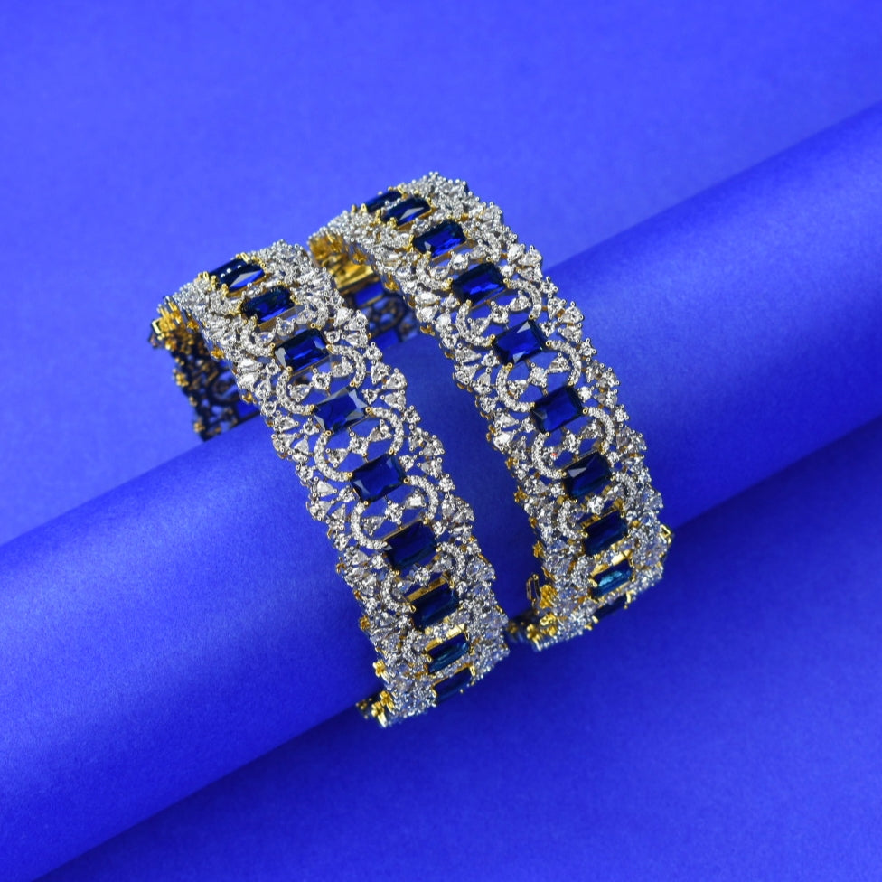 Blue American Diamond Bangles - Opulent Openable Bangles Set