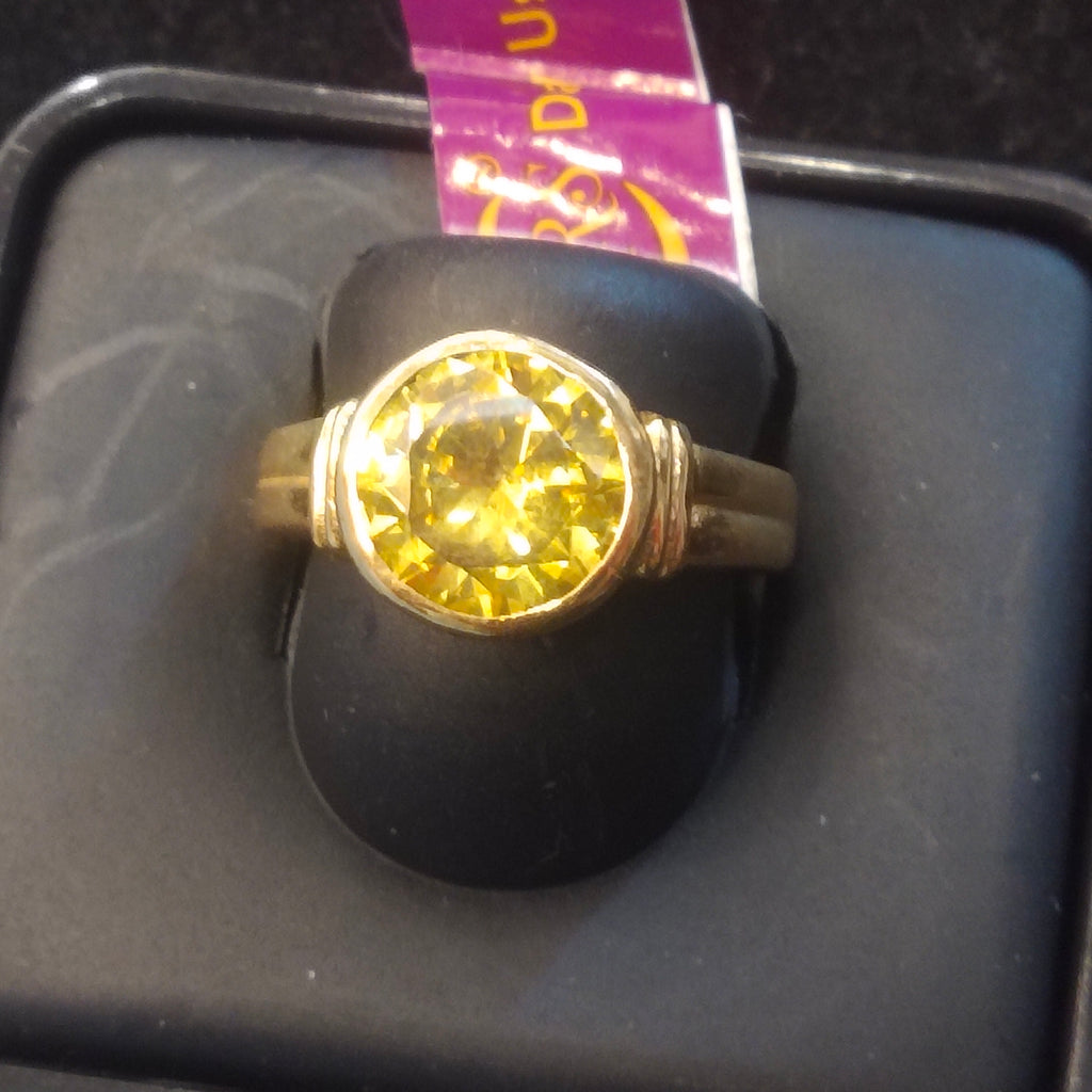 Gold Large Round Yellow Citrine Solitaire Ring for Men