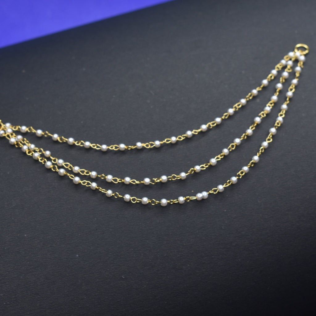 3 Line Pearl Champaswaralu - 24K Gold Plated Ear Chains