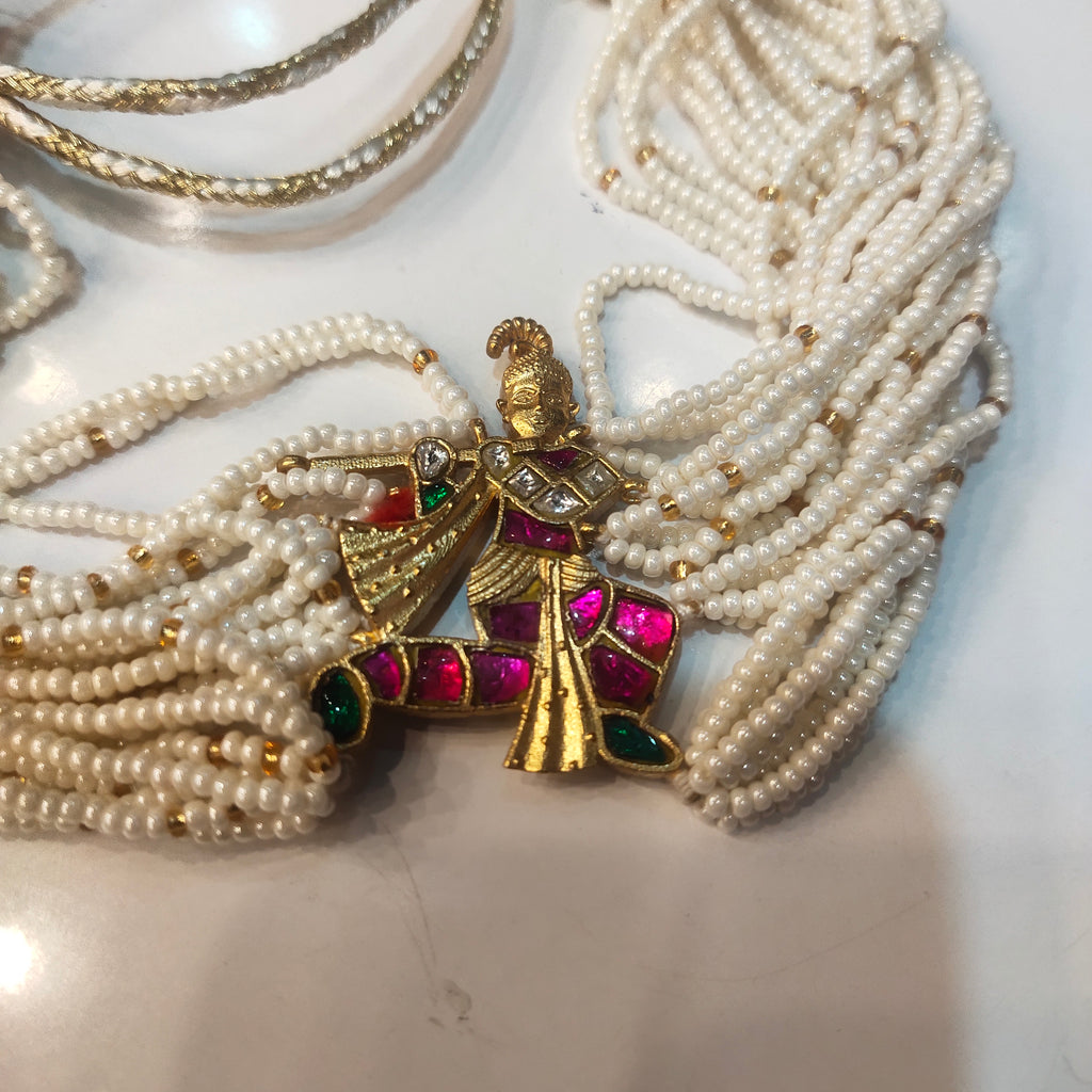 Asp Krishna Jadau Kundan Beaded Gold Plated Choker Necklace Set