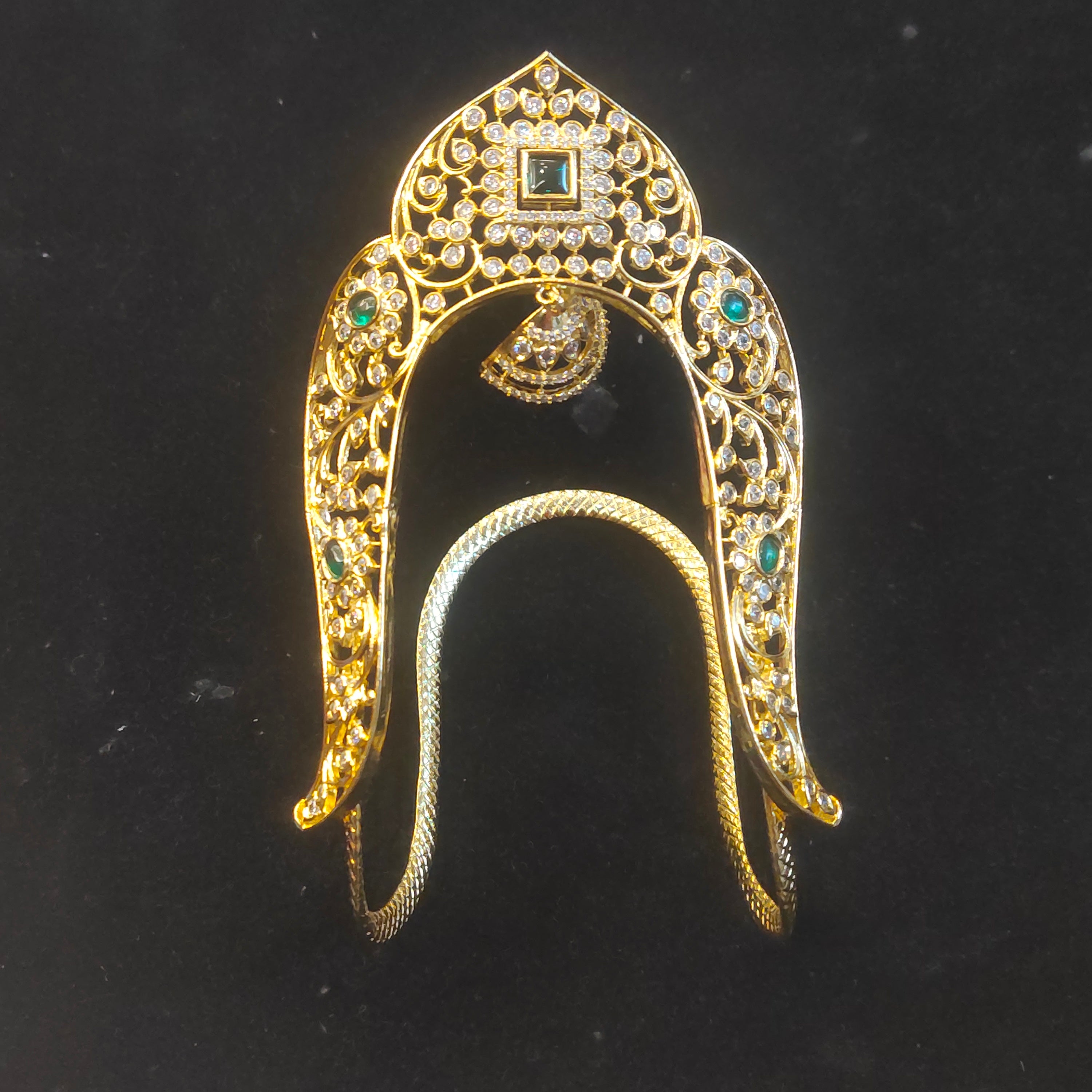 Emerald CZ Temple Arch Vanki - Traditional South Indian Armlet