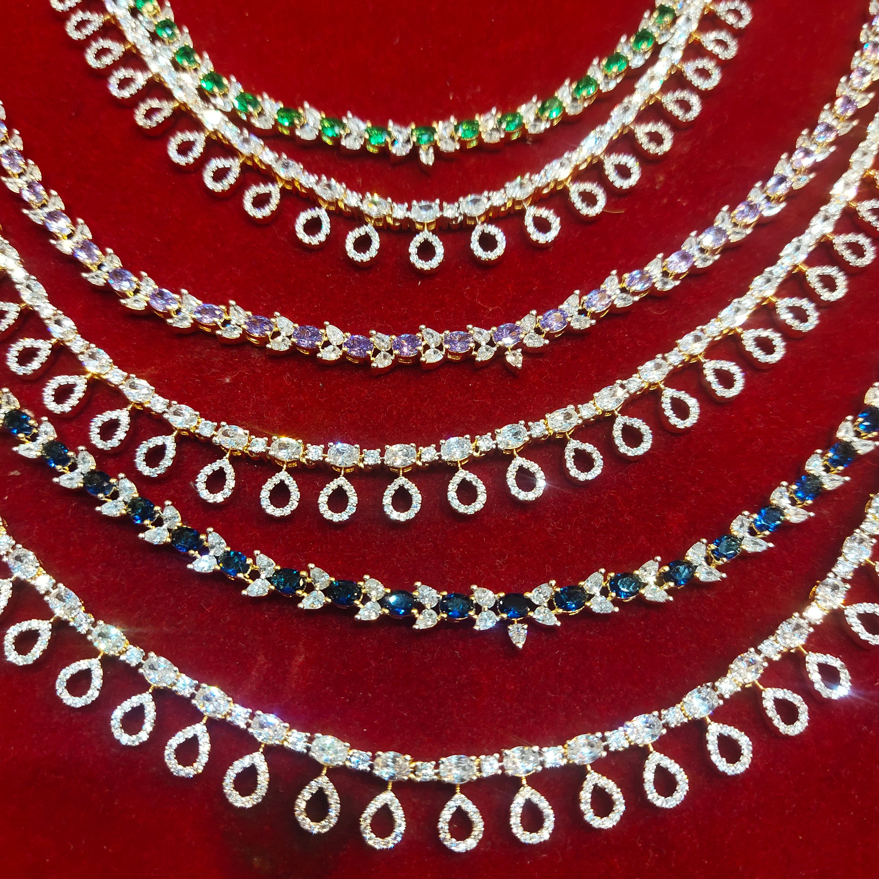 Two Layer Zircon Necklace Set - Two Tone Gold-Rhodium Polish