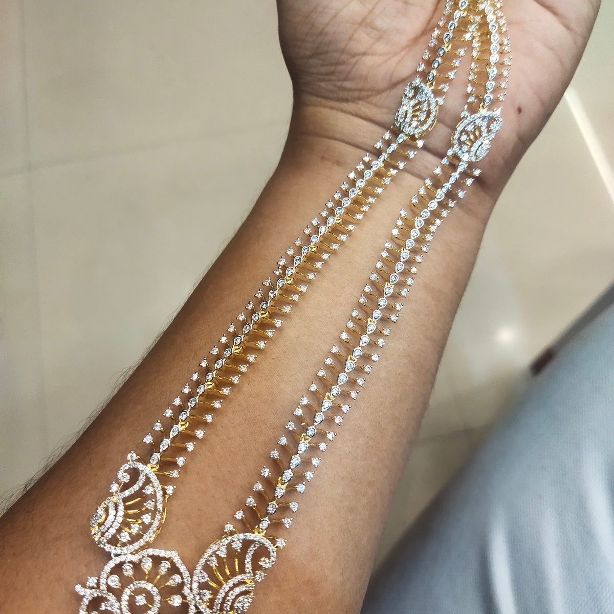 Green Zircon Long & Short Necklace Combo Set - Rhodium Gold Plated Bridal Jewelry