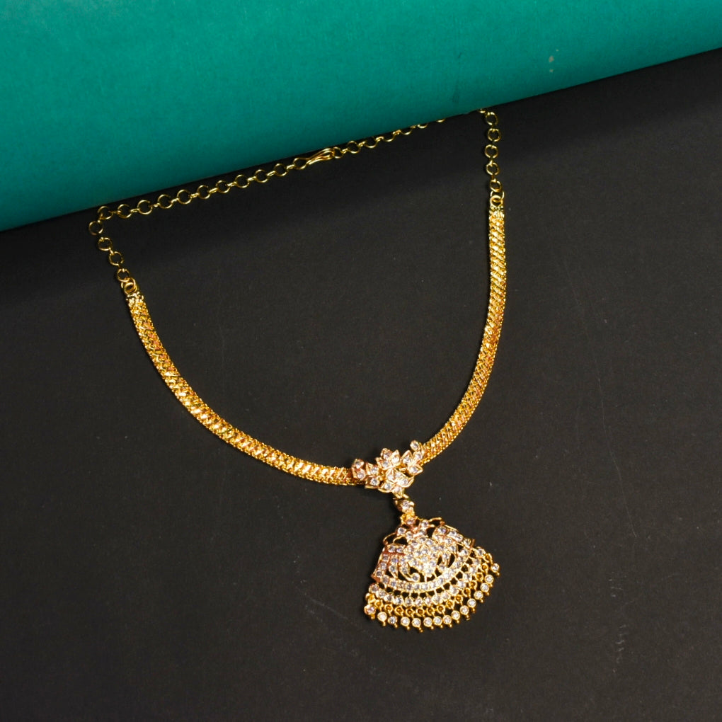 24K Gold Plated Cubic Zirconia Naan Patti Necklace | South Indian CZ Jewelry
