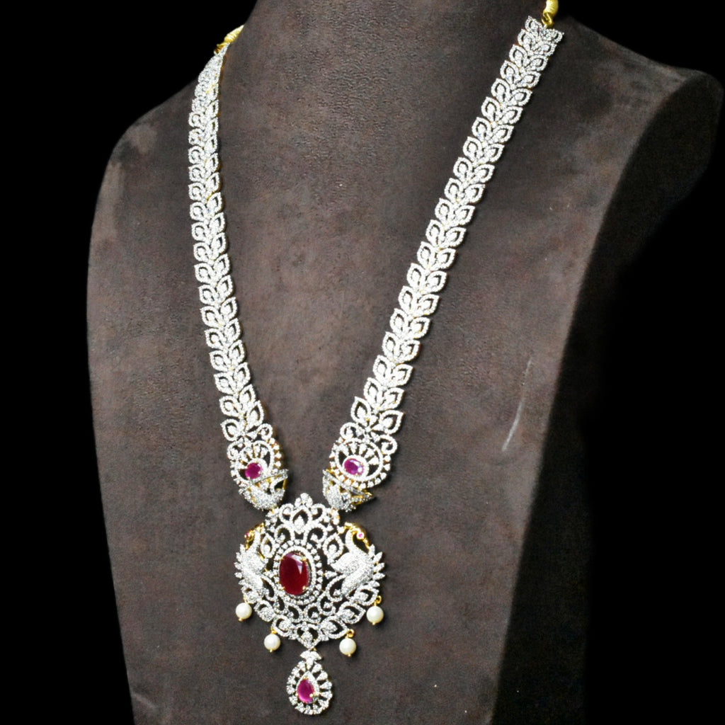 Bridal Diamond Haram with Ruby & Pearls - 24K Gold Wedding Necklace Set