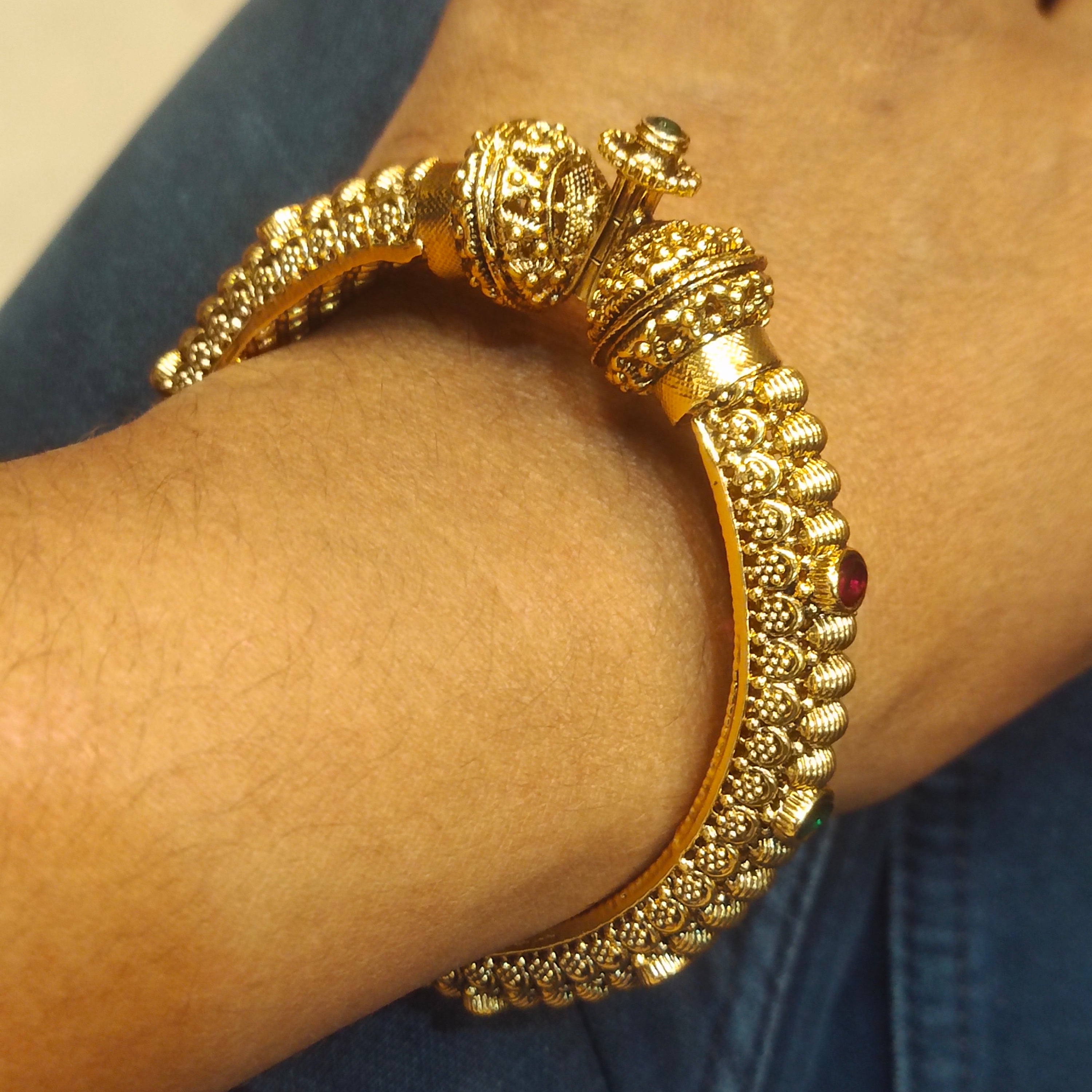 Antique Finish 24K Gold Plated Openable Kada for Men (Size 2-8)