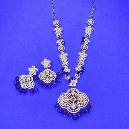 "Glamour Refined: Rose Gold-Plated American Diamonds Designer Necklace Set"