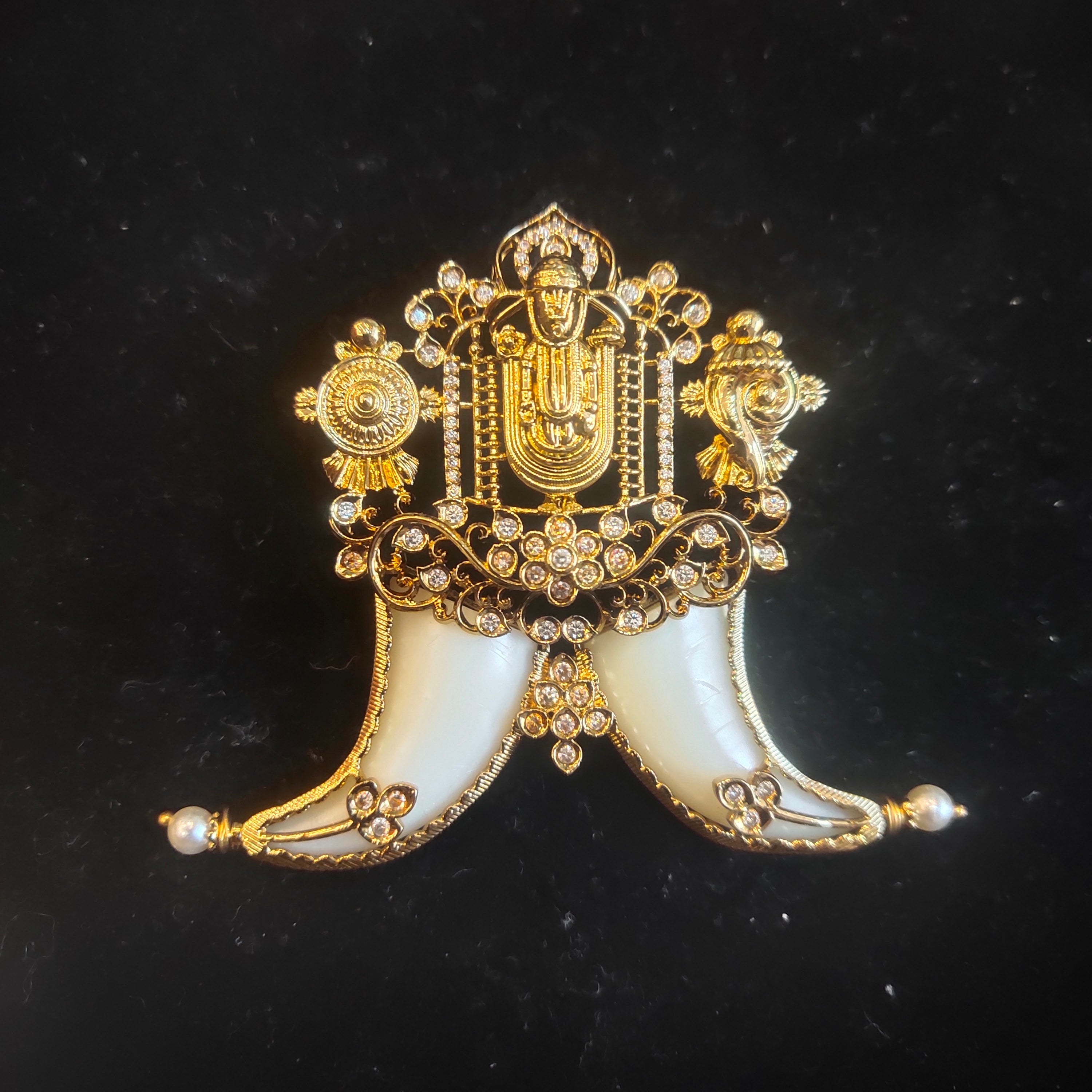 Lord Balaji Puligoru Locket for Men - 24K Gold Plated Deity Temple Jewelry