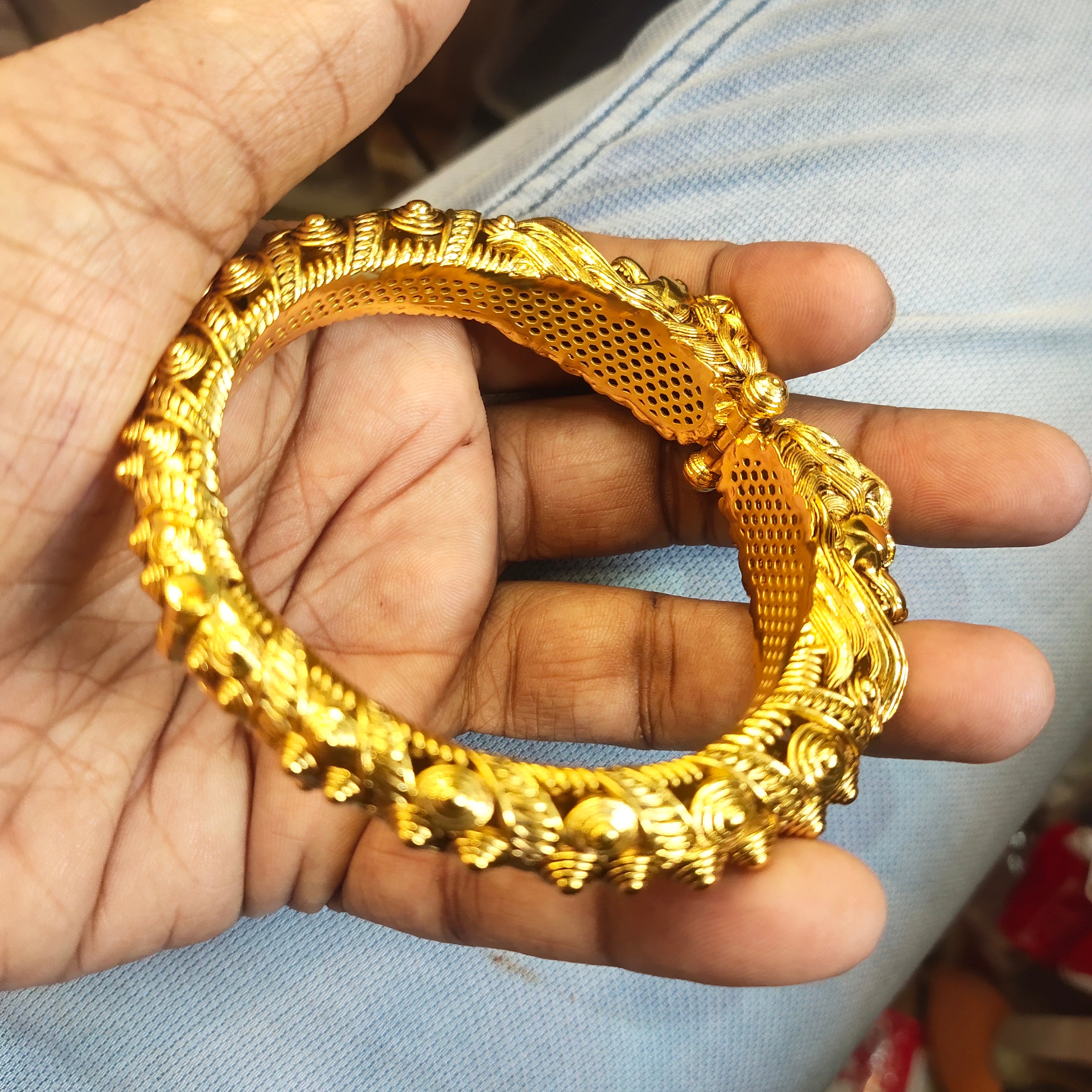 Asp 925 Silver Gold Plated Nagas Simha Kada for Men